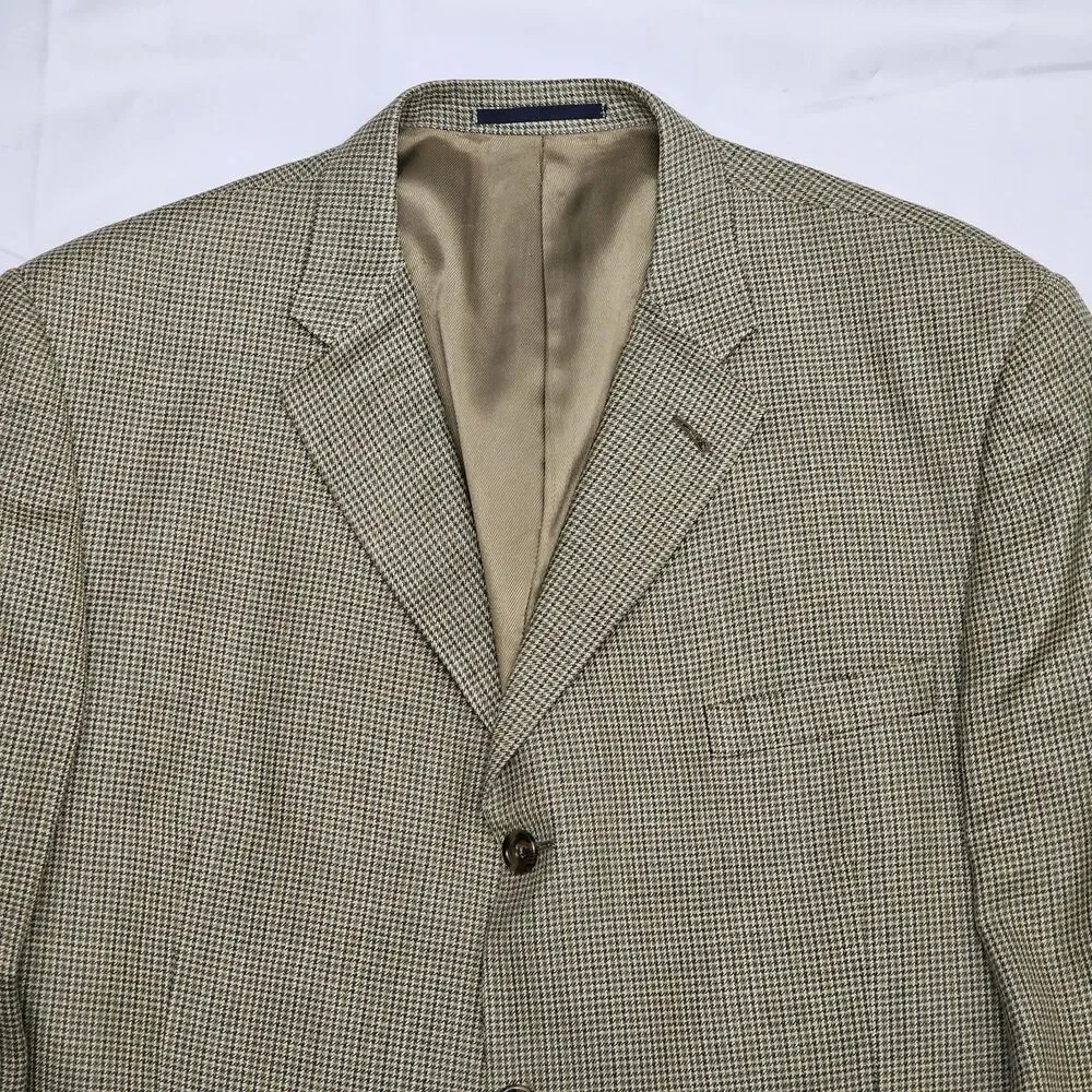 Vintage Burberry Mens 48R Houndstooth Sport Coat Blazer‎ Silk Wool 3 Buttons
